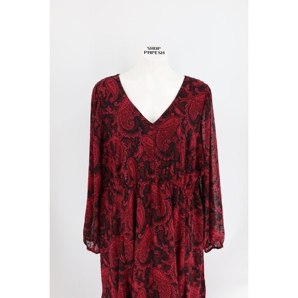 NWT Torrid Womens Plus Size 2X (18-20) Burgundy Paisley Open Back A-line Dress - Picture 3 of 11
